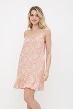 Spaghetti Strap Floral A-Line Ruffled Hem Mini Dress: Peach