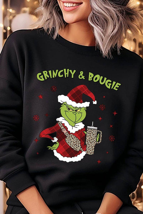 Grinchy & Bougie Christmas Graphic Sweatshirts: Black