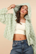 Oversized Fuzzy Fur Textured Knit Hoodie Jacket: Sage