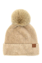 C.C Plush Terry Chenille Pom Beanie Winter Hat: Ivory