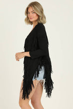 Black Faux Suede Fringe Jacket