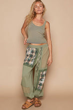 POL Plaid contrast french terry jogger pants: MATCHA