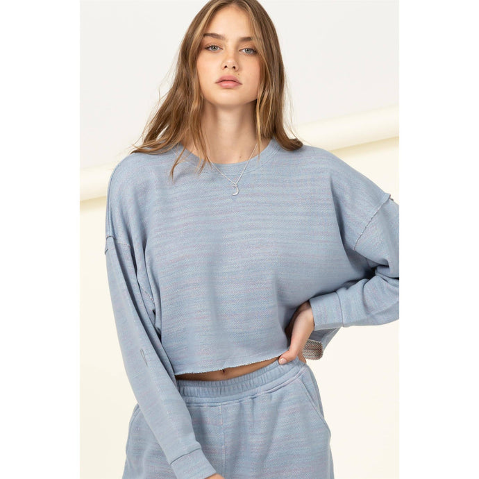 Drop Shoulder HYFVE Crop Top: Dusty Blue