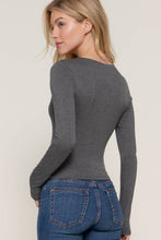 Long Sleeve V-Neck Two Ply Rayon Spandex Jersey Top: Charcoal Grey