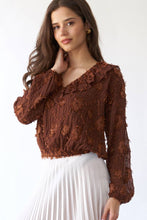 Flower Applique Long Sleeve Sage + Fig Blouse: Brown