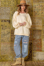 Back Cross Strap Details Balloon Sleeve Sweatshirt Top: Cream Milk