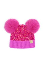 C.C Baby Sequin Fur Pom Pom Beanie: Black