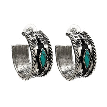 Aztec Diamond C Hoop Wide Earrings: Turquoise