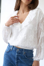 Flower Applique Long Sleeve Sage + Fig Blouse: Off White