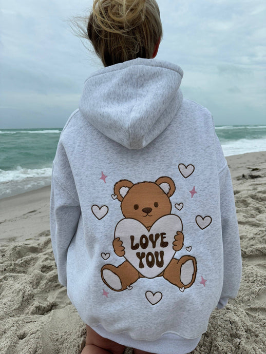 Sunkissed Coconut Teddy Bear Embroider Hoodie: Pearl Grey