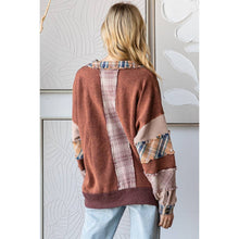 Oli Hali WASHED PATCHWORK COLLARED V NECK PULLOVER TOP: H.GREY