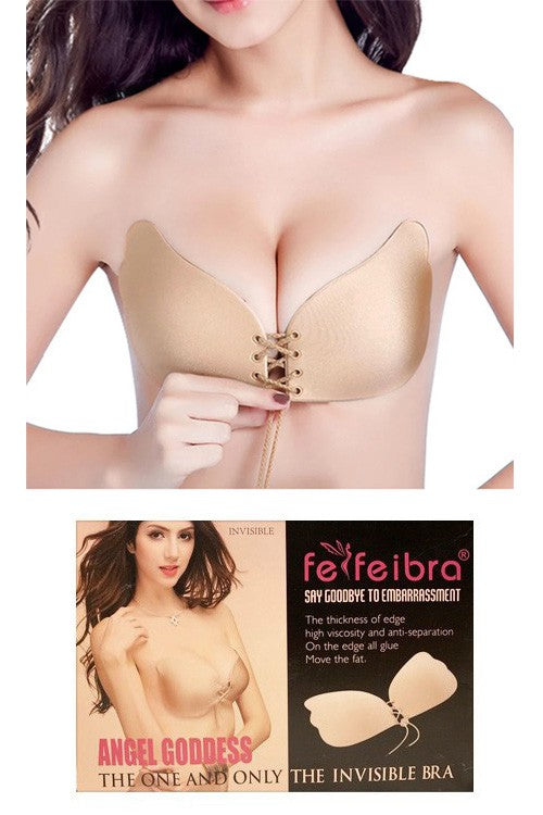 Strapless Invisible Lace Push Up Bra - Nude