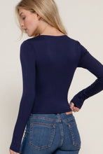 True Navy Long Sleeve V-Neck Two Ply Rayon Spandex Jersey Top