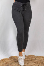 High Waisted Fleece Lined Lace Up Leggings: Black