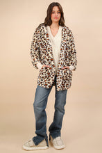 Oversized Faux Fur Tunic Hooded Printed Jacket: Ivory Leopard