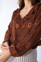 Flower Applique Long Sleeve Sage + Fig Blouse: Brown