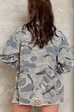 Zipper waist tie camo print POL jacket with pockets: Vintage Camo