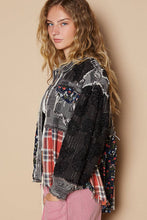 POL Vintage washed crochet lace contrast casual jacket: BLACK