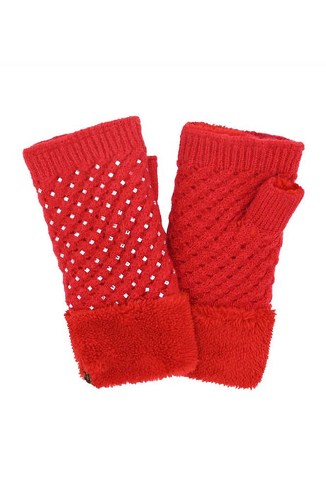 C.C Rhinestone Fingerless Glove: Red