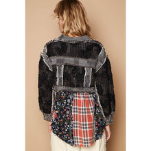 POL Vintage washed crochet lace contrast casual jacket: BLACK