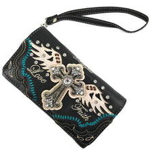 Hope Love Faith Cross Crossbody Wristlet Wallet: Black