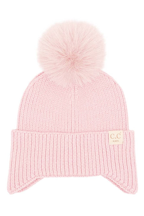 C.C Kids Ear Flap Pom Beanie: Pink