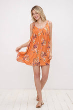 Floral Swing Mini Dress w/ Shoulder Tie Straps: Rust