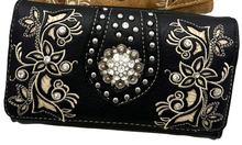 Rhinestone Concho Floral Crossbody Wallet: Brown