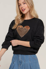 Long Sleeve Crew Neck Sequin Detail Inner Fleece Sweatshirt: Black