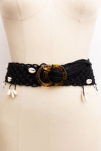 Rope Braided Sea Shell Embroidered Tie Up Belt: Natural