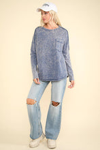 Denim Mineral Washed Casual Knit Top