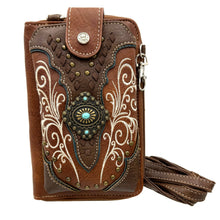 Western Crossbody Phone Wallet Purse: Brown