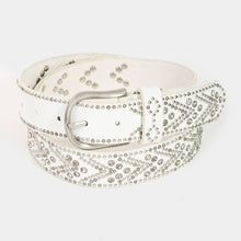 Rhinestone Metallic Studded Belt: White