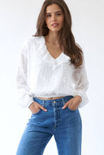 Flower Applique Long Sleeve Sage + Fig Blouse: Off White