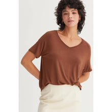 Short Sleeve V Neck HYFVE Top: Taupe