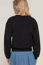 Long Sleeve Crew Neck Sequin Detail Inner Fleece Sweatshirt: Black