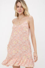 Spaghetti Strap Floral A-Line Ruffled Hem Mini Dress: Peach