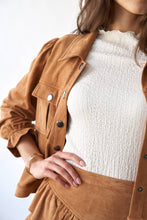 Suede Cropped Sage + Fig Utility Jacket: Camel