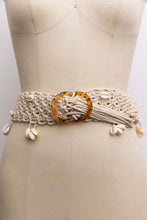 Rope Braided Sea Shell Embroidered Tie Up Belt: Natural