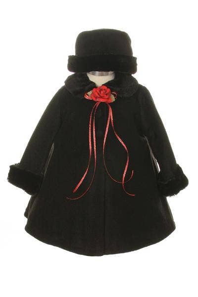 Black Fleece Cape-Style Baby Coat with Matching Hat