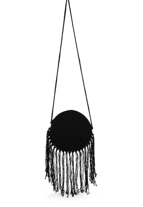 Dream Catcher Handmade Crochet Boho Round Bag: Black