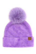 C.C Plush Terry Chenille Pom Beanie Winter Hat: Ivory