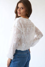 Flower Applique Long Sleeve Sage + Fig Blouse: Off White