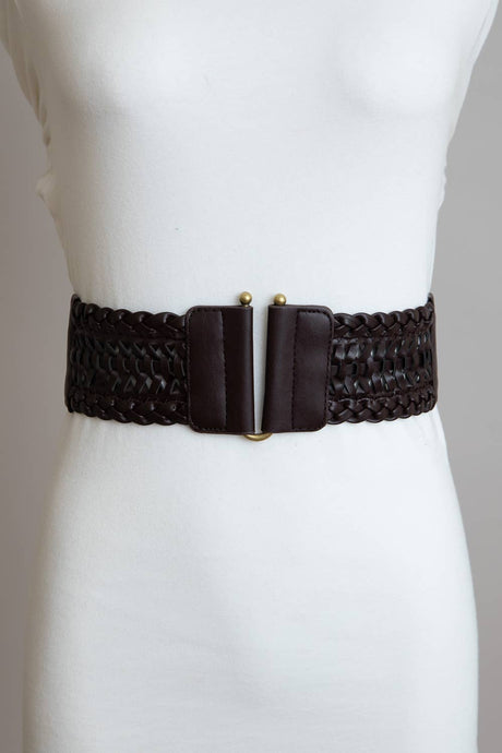 Leather Look Braid Elastic Belt: Brown