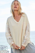 V-neck balloon sleeve crochet lace thermal top: Cream