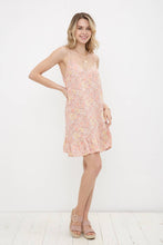 Spaghetti Strap Floral A-Line Ruffled Hem Mini Dress: Peach