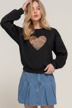 Long Sleeve Crew Neck Sequin Detail Inner Fleece Sweatshirt: Black