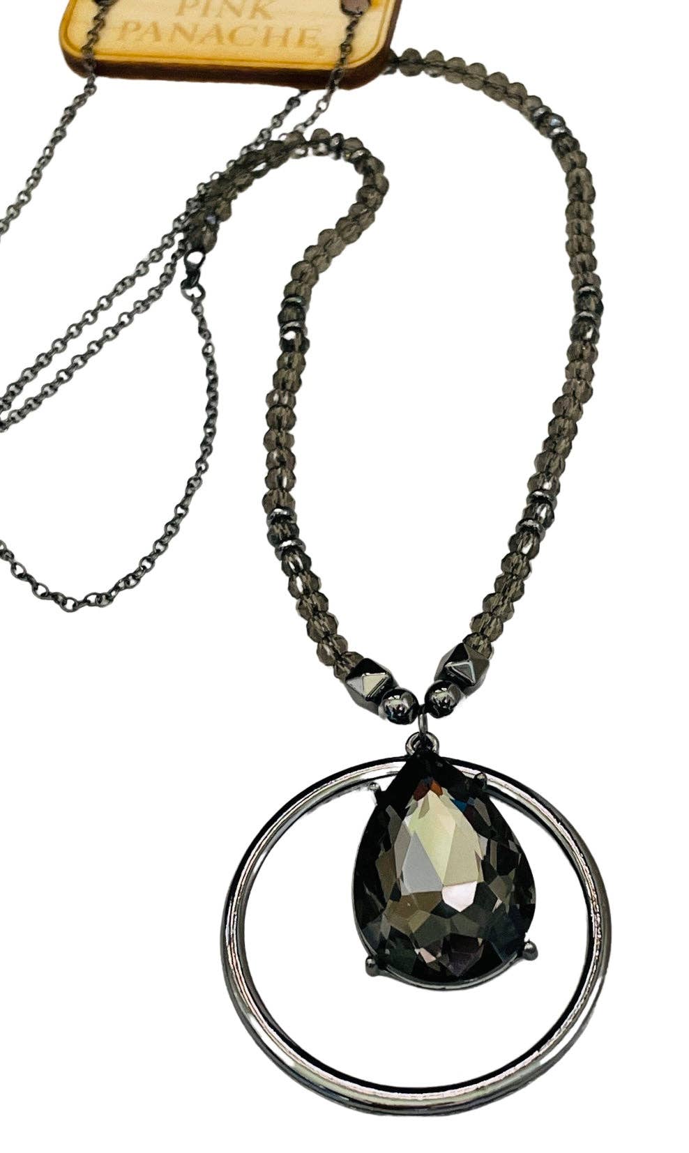 Black diamond bead necklace: Gray