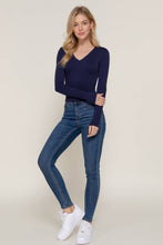 True Navy Long Sleeve V-Neck Two Ply Rayon Spandex Jersey Top