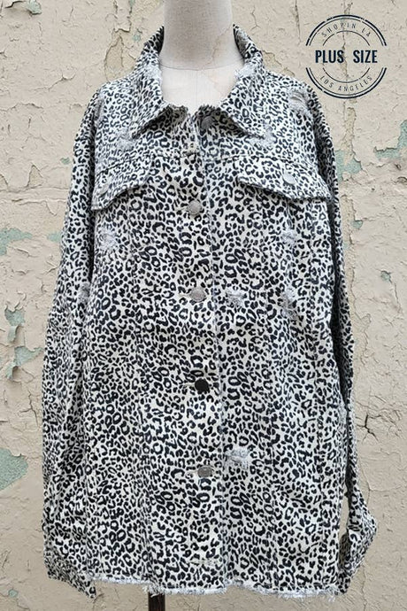 Ivory Leopard Distressed Button Up Jacket